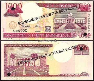 Picture of DOMINICAN REP. 1000 Pesos 2000 Specimen P 163s UNC