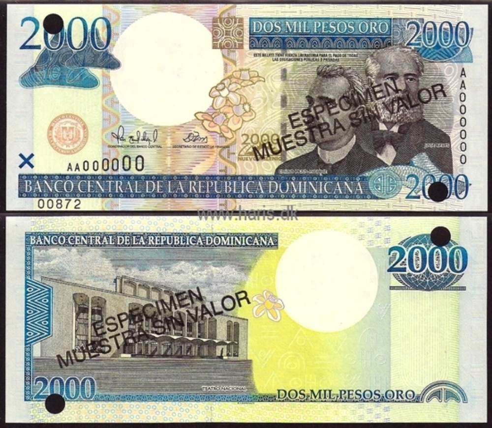 Picture of DOMINICAN REP. 2000 Pesos 2000 Specimen P 164s UNC