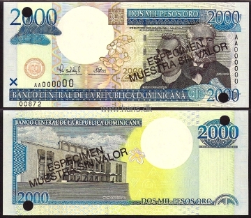 Picture of DOMINICAN REP. 2000 Pesos 2000 Specimen P 164s UNC