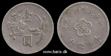 Picture of TAIWAN 1 Yuan 49 (1960) KM536 VF