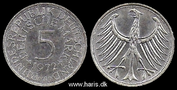 Picture of GERMANY 5 Mark 1972 J Silver KM112.1 aUNC