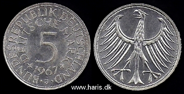 Picture of GERMANY 5 Mark 1967 J Silver KM112.1 aUNC