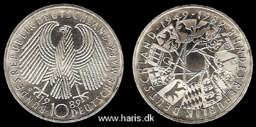 Picture of GERMANY 10 Mark 1989 G Silver KM173 UNC