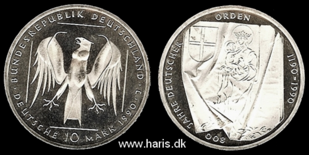 Picture of GERMANY 10 Mark 1990 J Silver KM176 UNC