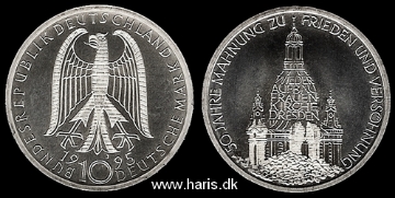 Picture of GERMANY 10 Mark 1995 J Silver KM185 UNC