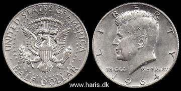 Picture of U.S.A. 1/2 Dollar 1964 D Silver KM202 aUNC