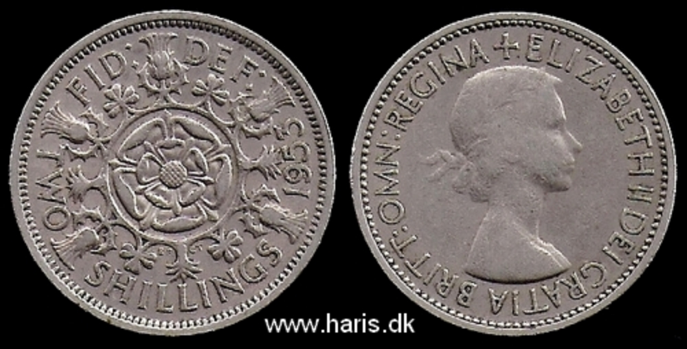 Picture of GREAT BRITAIN 2 Shillings 1953 KM892 VF