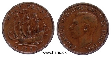 Picture of GREAT BRITAIN 1/2 Penny 1952 KM868 VF