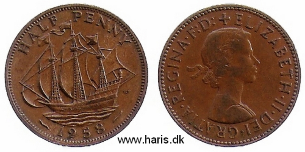 Picture of GREAT BRITAIN 1/2 Penny 1958 KM896 VF+