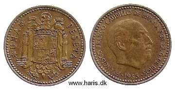 Picture of SPAIN 1 Peseta 1953/62 KM775 VF+