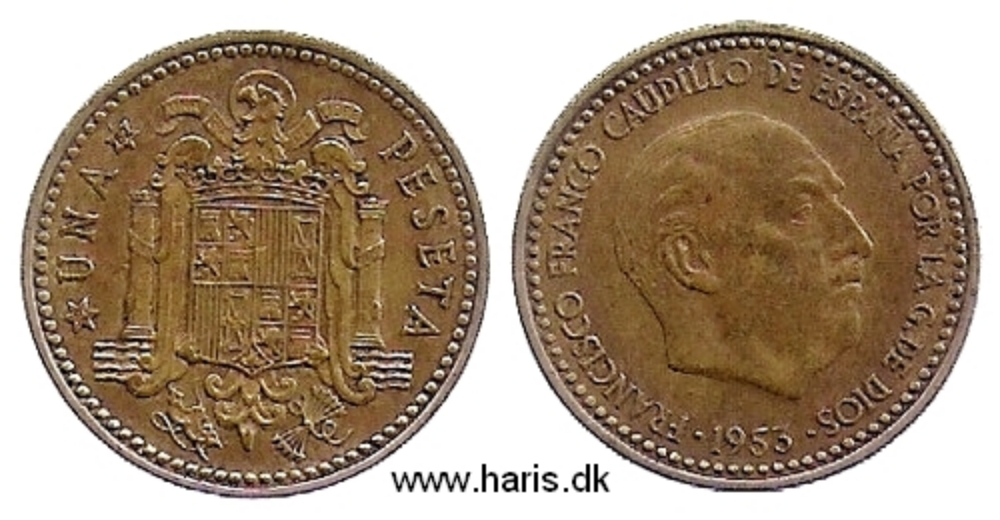 Picture of SPAIN 1 Peseta 1953/62 KM775 VF+