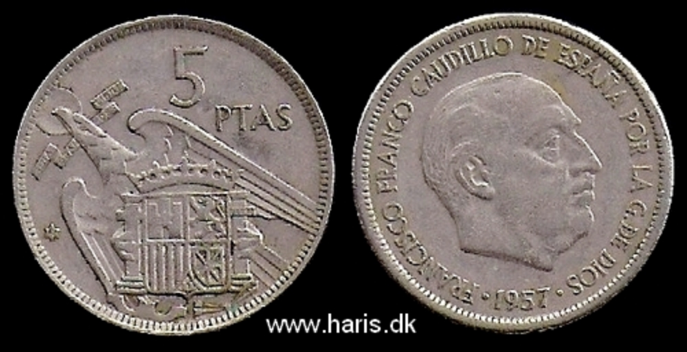 Picture of SPAIN 5 Pesetas 1957/67 KM786 VF