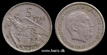 Picture of SPAIN 5 Pesetas 1957/67 KM786 VF