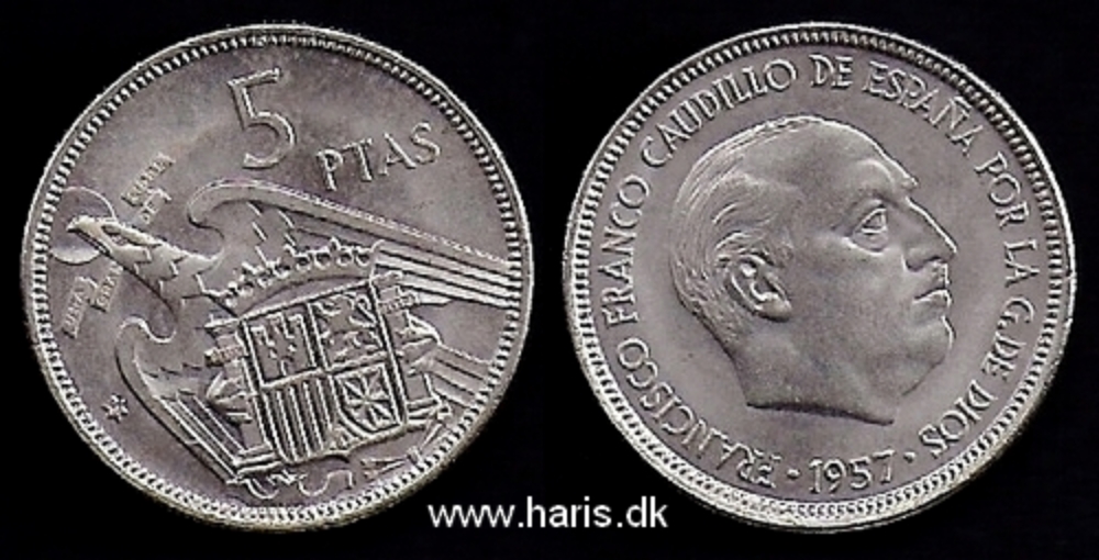 Picture of SPAIN 5 Pesetas 1957/70 KM786 UNC