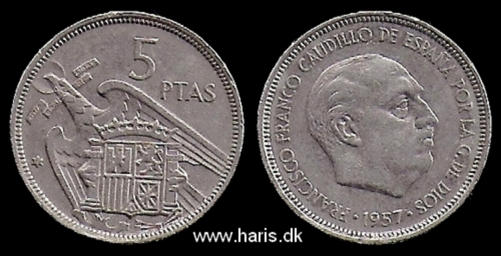 Picture of SPAIN 5 Pesetas 1957/72 KM786 VF