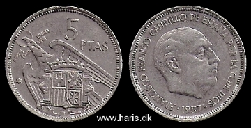 Picture of SPAIN 5 Pesetas 1957/72 KM786 VF