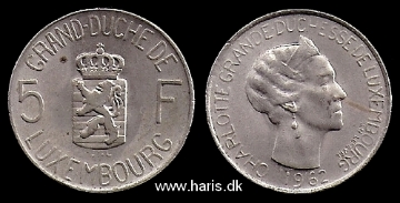 Picture of LUXEMBOURG 5 Francs 1962 KM51 XF