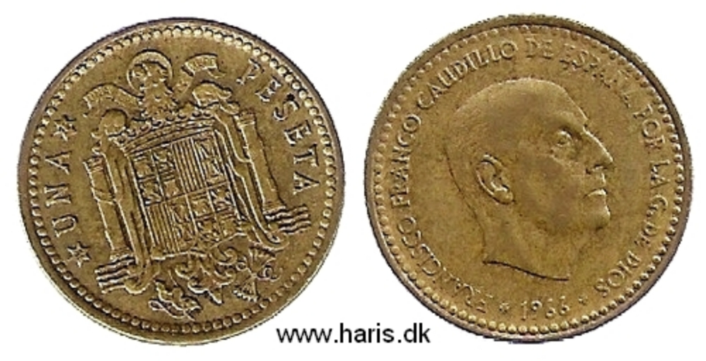 Picture of SPAIN 1 Peseta 1966/73 KM796 XF