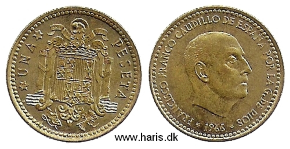 Picture of SPAIN 1 Peseta 1966/75 KM796 aUNC