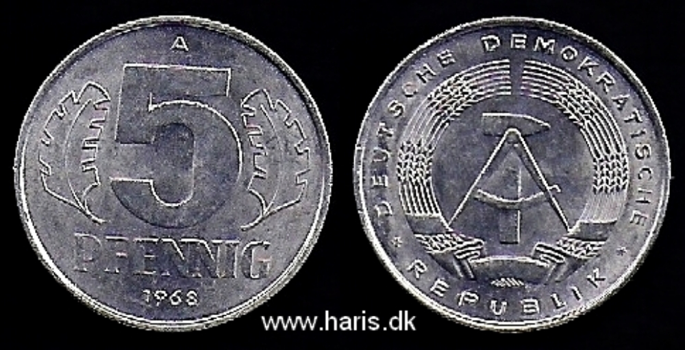 Picture of GERMANY D.R. 5 Pfennig 1968 A KM9.1 VF+