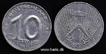 Picture of GERMANY D.R. 10 Pfennig 1952 A KM7 F