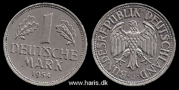 Picture of GERMANY F.R. 1 Mark 1954J KM110 VF+