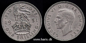 Picture of GREAT BRITAIN 1 Shilling 1951 KM876 VF+