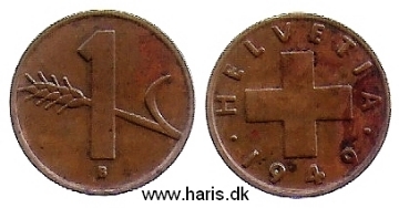 Picture of SWITZERLAND 1 Rappen 1949 KM46 VF