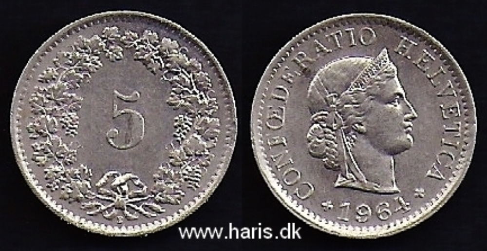 Picture of SWITZERLAND 5 Rappen 1964 KM26 XF