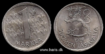 Picture of FINLAND 1 Markka 1986 N KM49a aUNC