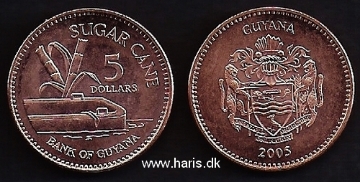 Picture of GUYANA 5 Dollars 2005 KM51 UNC
