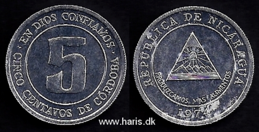 Picture of NICARAGUA 5 Centavos 1974 KM28 aUNC