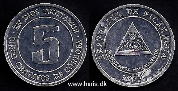 Picture of NICARAGUA 5 Centavos 1974 KM28 aUNC