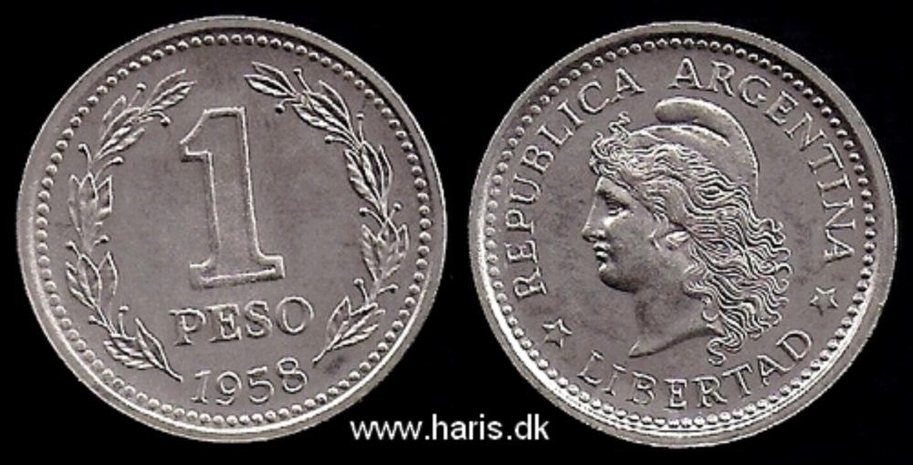 Picture of ARGENTINA 1 Peso 1958 KM57 XF+