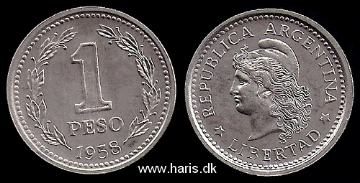Picture of ARGENTINA 1 Peso 1958 KM57 XF+