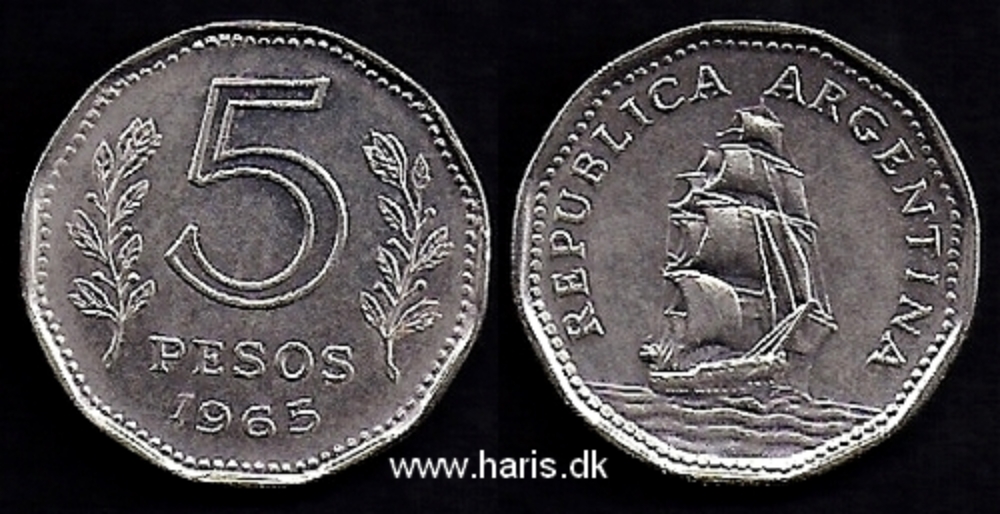 Picture of ARGENTINA 5 Pesos 1965 KM59 VF+