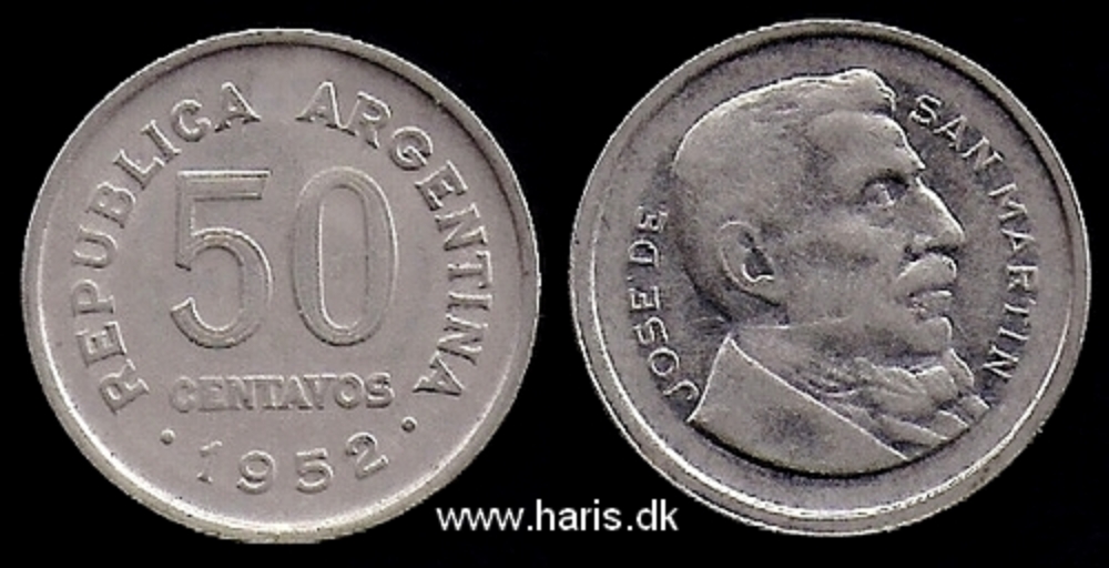 Picture of ARGENTINA 50 Centavos 1952 KM49 VF