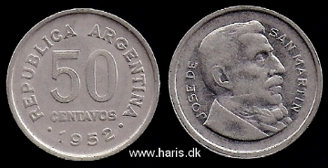 Picture of ARGENTINA 50 Centavos 1952 KM49 VF