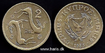 Picture of CYPRUS 2 Cents 1983 KM54.1 aUNC