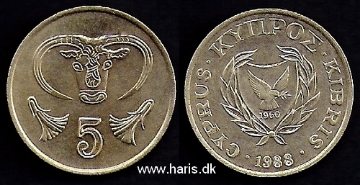 Picture of CYPRUS 5 Cents 1988 KM55.2 aUNC