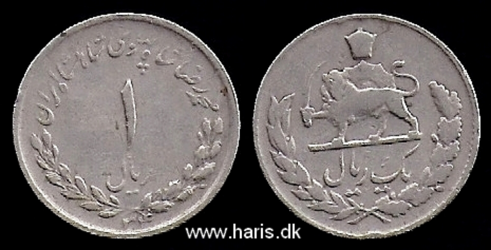 Picture of IRAN 1 Rial SH1334 (1955) KM1157 F+