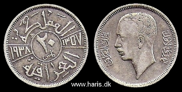 Picture of IRAQ 20 Fils AH1357 (1938) Silver KM106 VF+