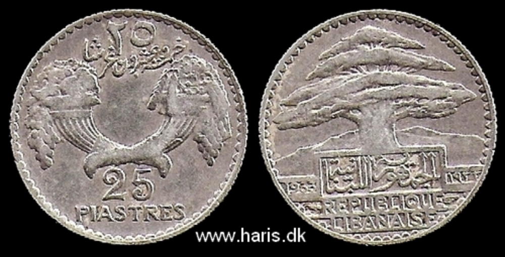 Picture of LEBANON 25 Piastres 1933 Silver KM7 VF