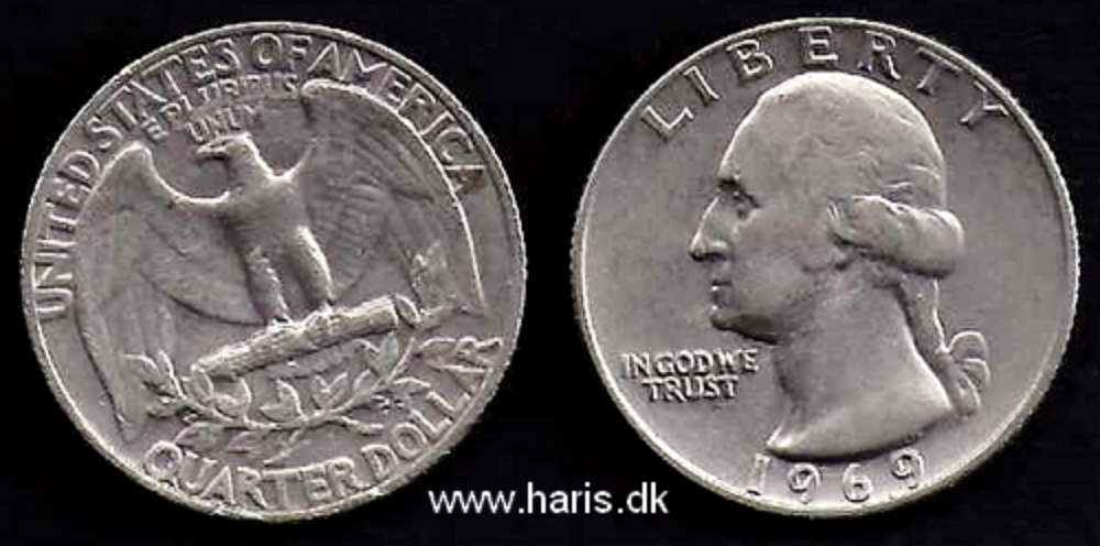 Picture of U.S.A. 1/4 Dollar 1969 KM164a VF+