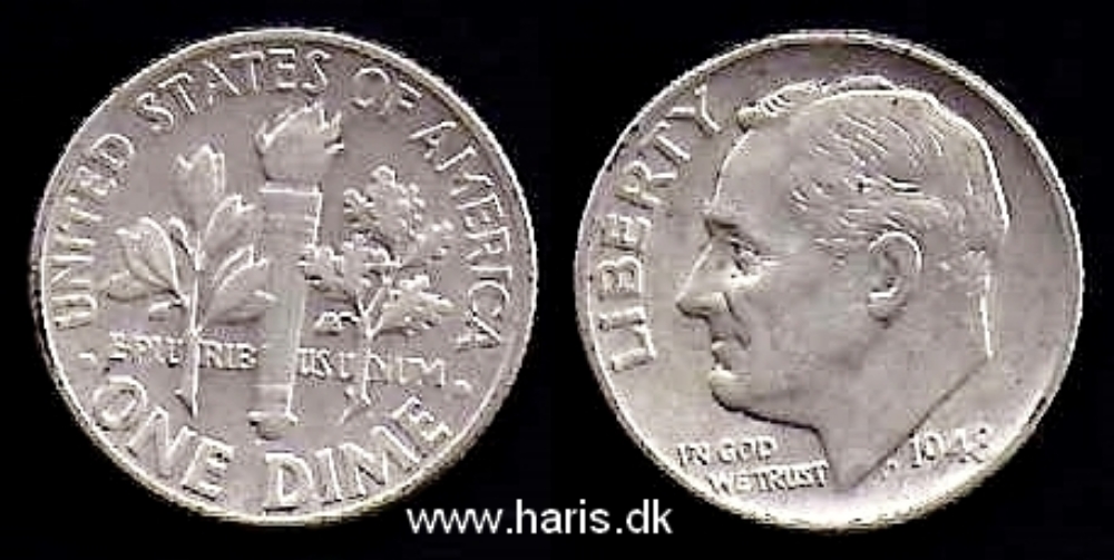 Picture of U.S.A. 1 Dime 1948 Silver KM195 XF