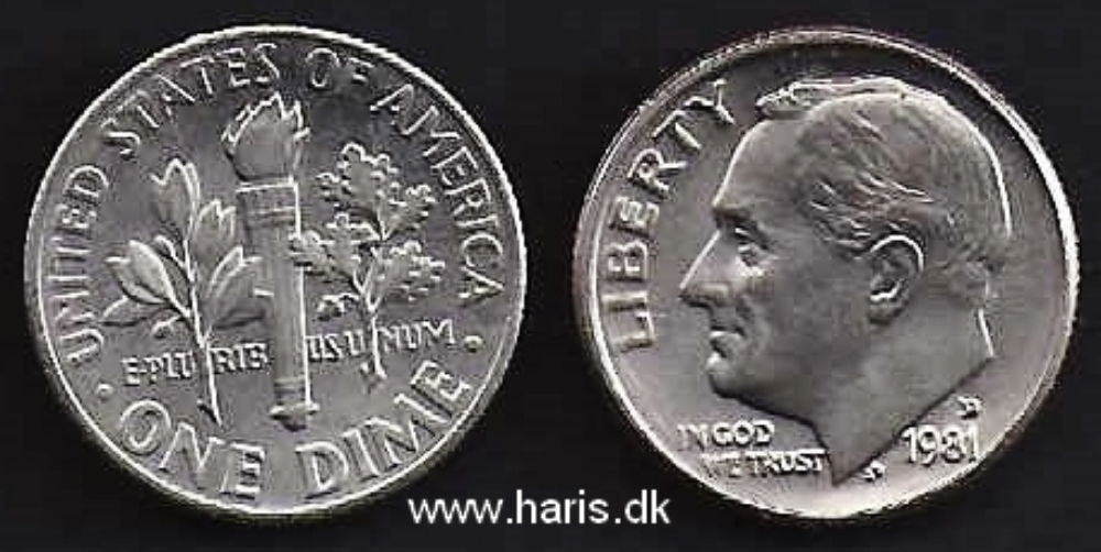 Picture of U.S.A. 1 Dime 1981 D KM195a UNC