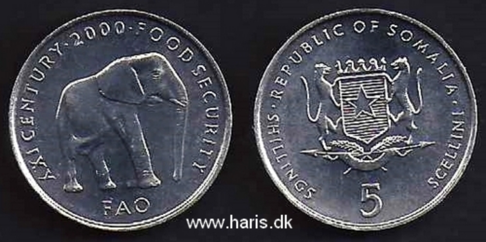 Picture of SOMALIA 5 Shillings 2000 KM45 UNC