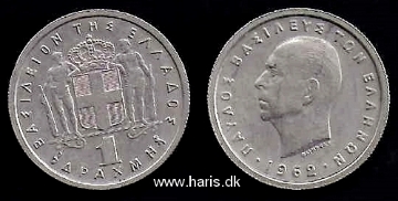 Picture of GREECE 1 Drachma 1962 KM81 VF+