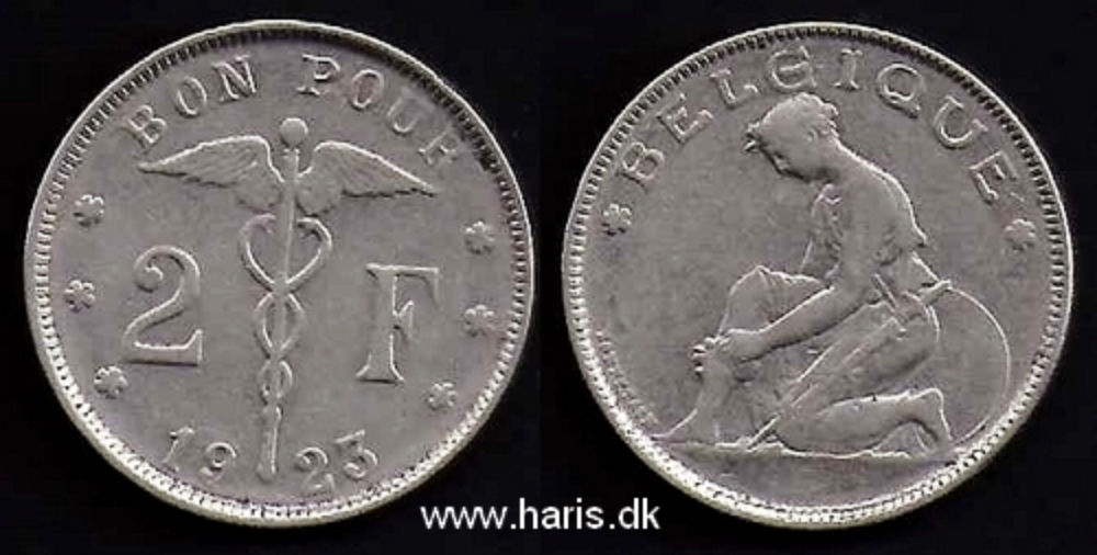 Picture of BELGIUM 2 Francs 1923 KM91.1 VF