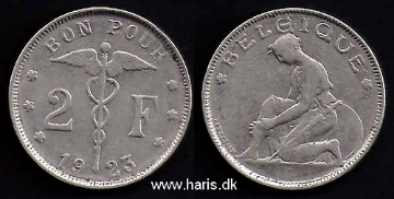 Picture of BELGIUM 2 Francs 1923 KM91.1 VF